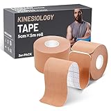 Kinesiologie-Tape vorgeschnitten, 2 Rollen, Athletic Tape zur Unterstützung der Muskelgelenke, wasserdicht, atmungsaktiv, für Outdoor, Bewegung und Fitness, 40 Streifen, Beige, 5,1 cm x 4,9 m
