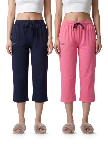 Image of Fflirtygo Women's Cotton Plain Calf Length Capri | Nightwear Short Pyjama | 3 /4th Solid Pyjama Pant | Regular Fit Casual & Lounge Wear Capri Combo (Pack of 2)