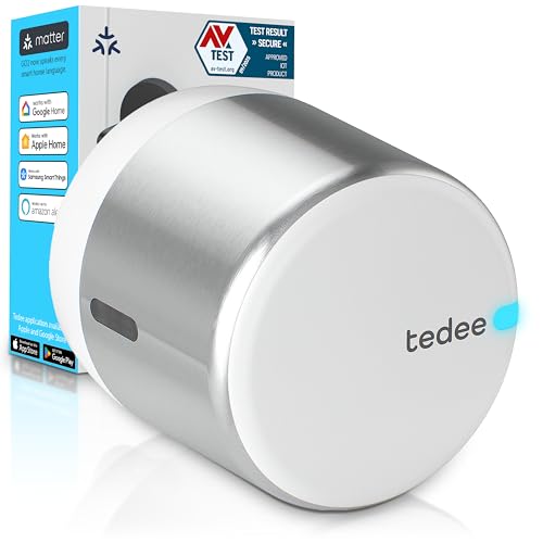 Tedee GO2 Alu Cerradura Inteligente Retrofit para La Puerta, Cerradura Digital con Bloqueo Automático y App, Seguridad Smart lock Acceso sin Llave