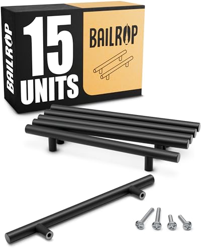 BAILROP Tiradores Cocina Negros 128MM Tiradores Armario Acero Inoxidable – Tiradores para Puertas y Muebles de Cocina Negros