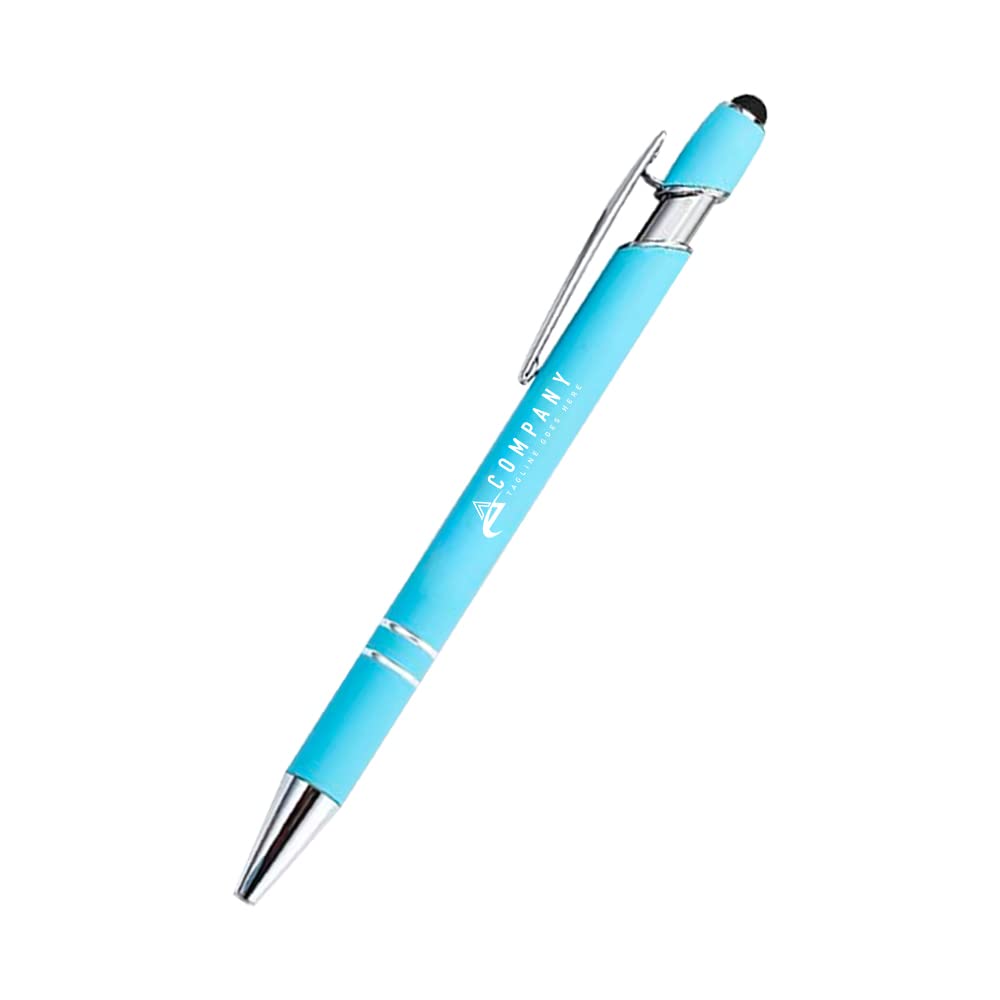 Penna 2 in 1 Personalizzata con il tuo Logo, Penna a sfera pubblicitaria (18 colori disponibili) (500, Blu caraibico)