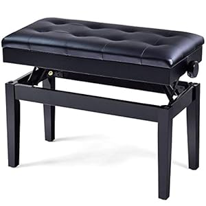 COSTWAY Pianokruk in hoogte verstelbaar, pianokruk met opbergruimte, 75 x 35 x 45-54 cm, pianokruk zwart…