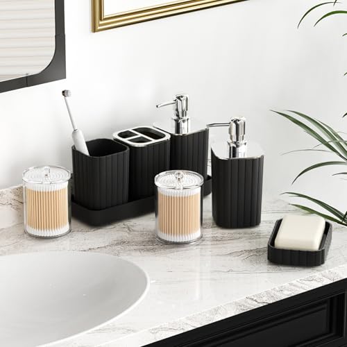 Bathroom Accessories Set - Gorgeous Bathroom Set, 10PC Black Bathroom Accessory Set, Toilet Brush, Trash Can, Qtip Holder Dispenser & Soap Dispenser - Image 5