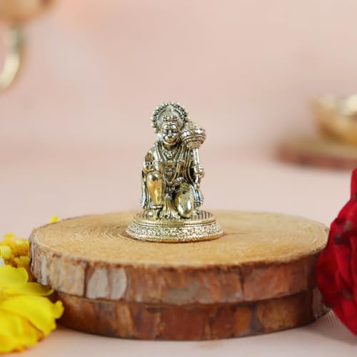Image of The Spiritual Living Small Brass Hanuman Idol | 1.5 Inch | Mini Lord Hanuman Ji Statue for Car | Bajrangbali Murti | Hindu God Religious Idol | Maruti Idol for Home Temple Puja | Spiritual Gift |