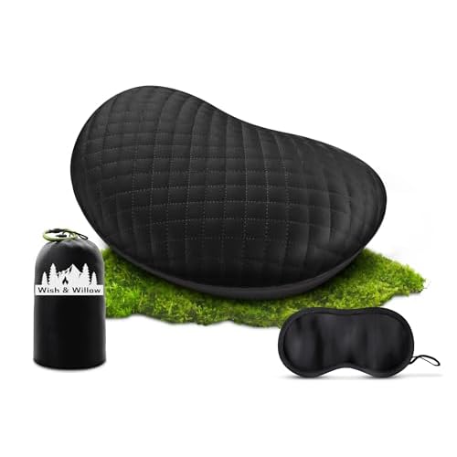 UltraCompact Camping/Travel Pillow – Lightweight, Comfortable for Backpacking, Hiking, Camping, Festivals – Inflatable, Ergonomic Design,Neck & Lumbar support for a Restful Sleep – Includes Sleep Mask