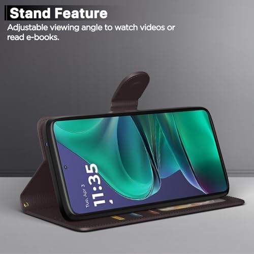 Image of Pikkme Flip Cover for Motorola Moto Edge 60 Stylus 5G Leather Finish | Inside TPU with Card Pockets | Wallet Stand and Shock Proof | Complete Protection Flip Case(Coffee)