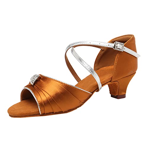 Girls Latin Dance Shoes Low Heel Toddler Kids Salsa Ballroom Dancing Shoes Practice Professional Performance, Model EM-1030-4