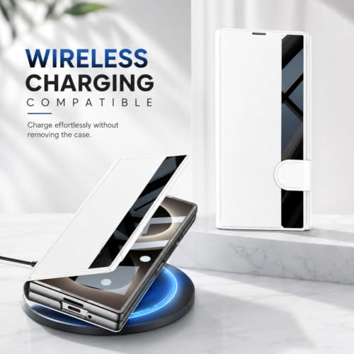 Image of TechTrendz Case for Samsung Galaxy Z Fold 8 Ultra Stand Case with Pen Slot, Flip Electroplated Shockproof Glass Hybrid Leather Flip Cover for Z Fold 8 Ultra Back Cover [Pen Not Included] (Silver)