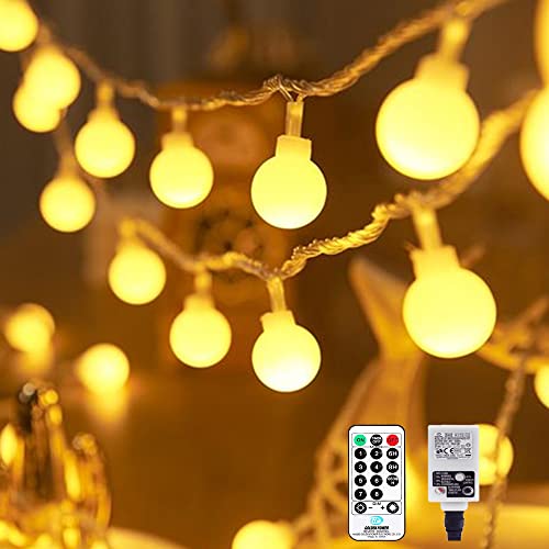Led Lichterkette, 13M 100 LED Kugel Partybeleuchtung Strom, Globe Lichterkette Mit Timer, MerkFunktion, Fernbedienung, Ideale Lichterkette Mit Stecker für Innen, Hochzeit, Außen Warmweiß Cover