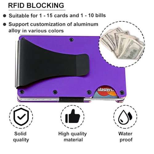 EDGE Metal Wallet for Men - Minimalist Slim Wallet - RFID Blocking Card Holder Money Clip, Smart Wallet - Aluminum Credit Card Holde Clip Purple3