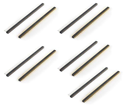 DIYhz Male and Female Pin Header (5pair) Gold Plated (ROHS) Single Row Round Pin 140 40P Straight Needle Male PCB Pin Header 2.54 mm Male Pin Header Connector Gold Used in Computer and Breadboard