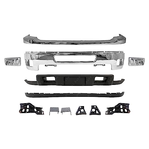BUMPERS THAT DELIVER - Chrome, Steel Complete Front Bumper Face Bar 12-PC Kit Compatible with 2011-2014 Chevy Silverado 2500 3500 HD w/Fog Lights 11-14, GM1002837 GM1014106 GM1095195 GM1092213