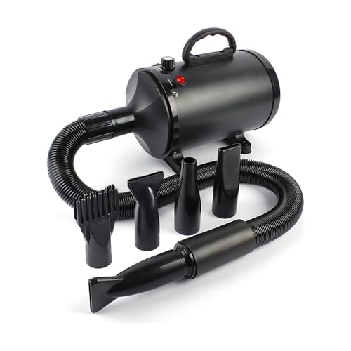 FINYQBET Soprador Secador Para Pets - Secador Profissional 3800W com 4 Bicos, Ajuste Contínuo de Velocidade (50-120 m/s) e Temperatura (35-65°C), Ideal para Tosa de Cães, Gatos em Salões e Casa(Preto, 110V)
