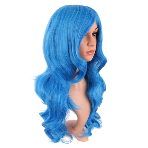 Image of MapofBeauty 24 Inch Long Wavy Side Bangs Anime Cosplay Wig,Mixed Light Blue | 60 cm Synthetic Fiber Wig, Women, Charming, Party