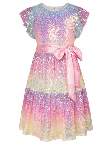 GRACE KARIN Girls Party Dress Sequin Formal Fancy Birthday Dress for Girls Prom Ruffle Midi Dress 5-14Years