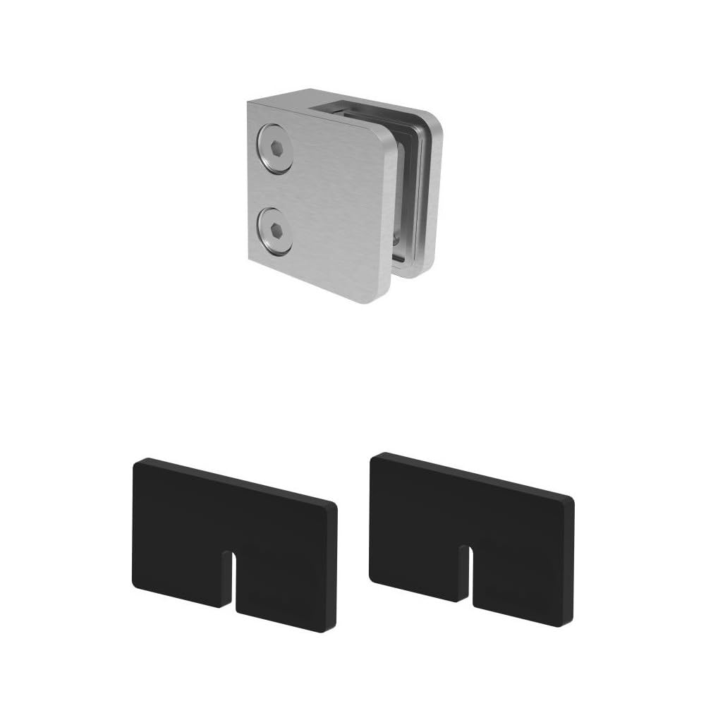 Sellon24® 12 soportes de cristal de acero inoxidable para escaleras, barandilla V2A, rectangular, 45 x 45 x 28 mm, incluye inserto de goma, mod 21.000 (plano/grosor del cristal: 10 mm)
