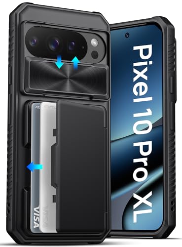 ATATOO for Google Pixel 10 Pro XL Case Wallet, Built-in Card Holder (3-5 Cards) [RFID Blocking] & Slide Camera Cover, Military Grade Protection, Rugged Phone Case for Pixel 10 Pro XL 6.8' 2025, Black