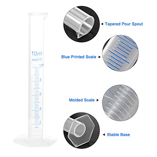 Uxcell Plastic Graduated Cylinder, 10Ml Measuring Cylinder, Science Test Tube Beakers, 2-Sided Metric Marking, Clear Hex Base For Lab Home 4Pcs #TOP2