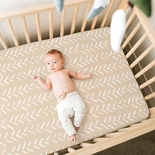 Image of GRSSDER 100% Cotton Muslin Crib Sheet 2 Pack - Breathable & Ultra-Soft Fitted Crib Sheets for Standard Baby & Toddler Mattresses, 52 inchx28 inch with 9 inch Deep Pocket, Snug Fit All-Around Elastic