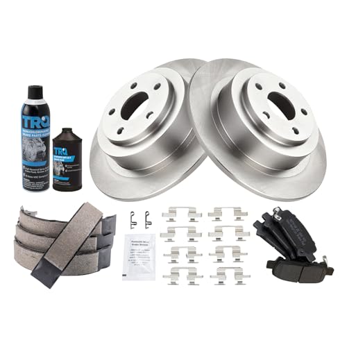 Image of TRQ Rear Brake Pad & Rotor Kit, with Chemical Kit Parking Brake Shoe Set Semi-Metallic Compatible with 2003-2006 Subaru Baja 2001-2004 Legacy 2003-2004 Outback
