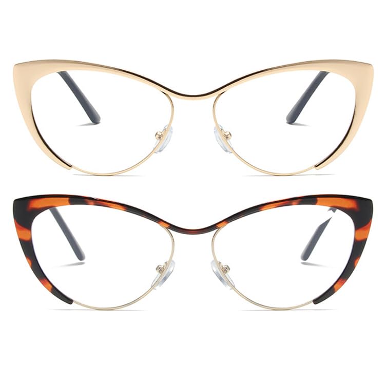 Image of 2Pack Cat Eye Reading Glasses For Women Metal Frame Blue Light Blocking Computer Readers (gold /leopard, 2, multiplier x)