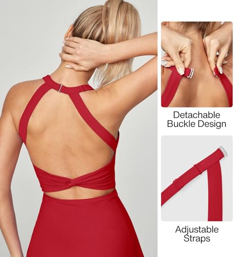 Image of Heathyoga tennis dress with built in shorts and bra athletic dresses for women summer dresses for women cut out twist cut out summer dresses, Red, S