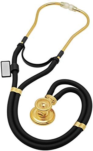 Sprague Rappaport Dual Head Stethoscope with Adult, Pediatric, and Infant Convertible chestpiece - 22K Gold Edition - Black (MDF767K-11)