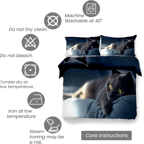 Housse de couette 220x240 chat anti-plis en microfibre douce facile d'entretien