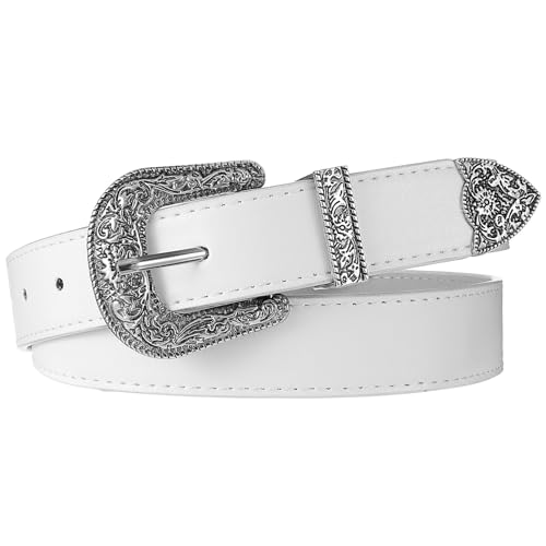 Western Belt for Women Men Leather Country Belt for Fashion and Waist Cowboys Cowgirls Carving Buckles Belts for Jeans Pants Halloween Dekorationen