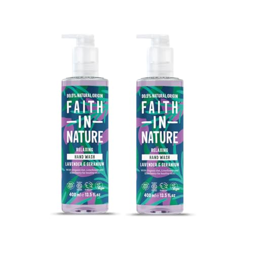 Faith In Nature Natural Lavender and Geranium Hand Wash Set, Nourishing, Vegan and Cruelty Free, No SLS or Parabens, 2 x 400 ml