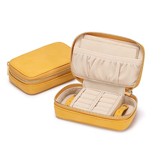 Small Jewelry Box, Travel Jewelry Organizer For Women Girls Gift, Little Case With Necklace Earring Ring Holder, Yellow #TOP17