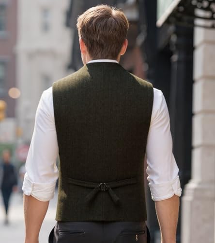 Men Herringbone Suit Vest Retro Tweed Slim Fit Vests Men Waistcoat Vest Wedding Prom Formal4