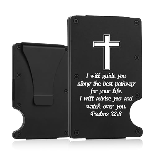 Image of THTCSQ Christian Gifts Personalized Engraved Metal Wallet, Slim Wallet for Men, Biblical Gift for Graduation, Birthdays or Christmas
