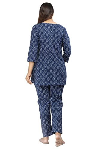 Image of Jaipur ThreadsIndigo Printed Sleepwear Straight Short Kurta & Pyjamas
