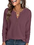 ANRABESS Women's Long Sleeve Waffle Knit Shirts Dressy Casual Loose Button Up V Neck...