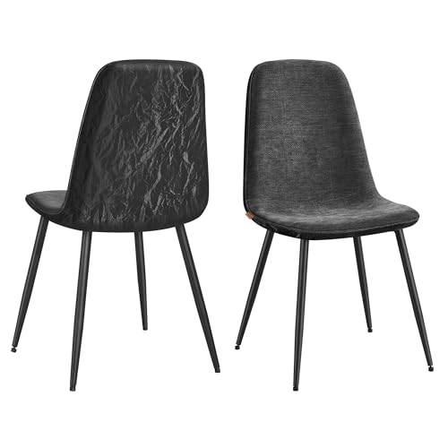 VASAGLE Sillas de Comedor, Juego de 2, Soporte de Metal, Pies Ajustables, Fácil Limpieza, Sillas de Cocina, Tejido de Chenilla, PU con Textura Brillante, Gris Pizarra KDC187G01