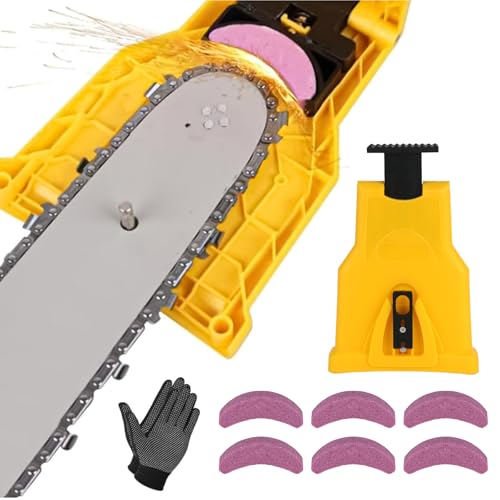 YYTECH Afilador de motosierra portátil, afilador de cadena con 6 piedras de afilar, afilador de cadena universal, afilador de cadena profesional para cualquier motosierra