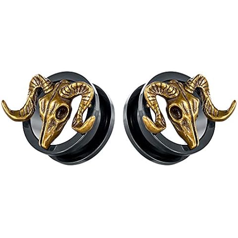 TBOSEN Stainless Steel Ram Goat Skull Ear Plugs Cover
