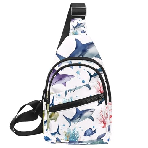 Sac à dos à bandoulière poisson requin avec sangle réglable pour sport et randonnée