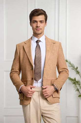 Men's Suede Blazers Slim Fit Business Formal Suit Jacket for Men 2 Buttons Casual Sport Coats with Pockets2
