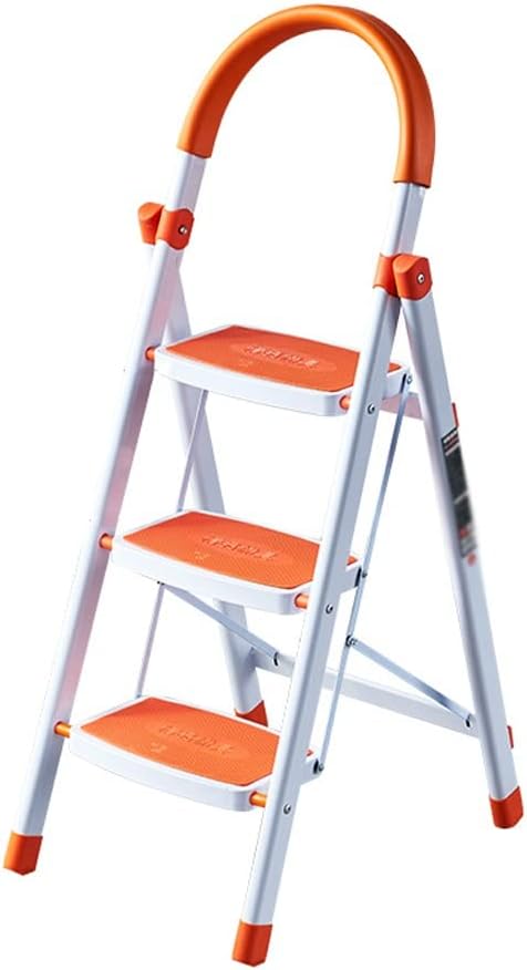 YYDS Ladders Folding Step Stool Aluminum 3 Step 4 Step Herringbone Ladder with Anti-Slip Pedal for Home Space Saving Stepladder Anti-Slip (Color : Orange, Size : 117X41X59cm)