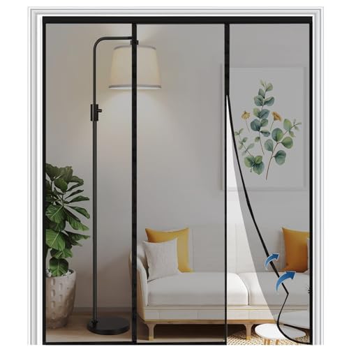 Puerta con pantalla magnética 120x235cm Fácil de instalar sin perforar Puerta con cortina antimoscas que admite mascotas para puerta de entrada interior/patio, Negro