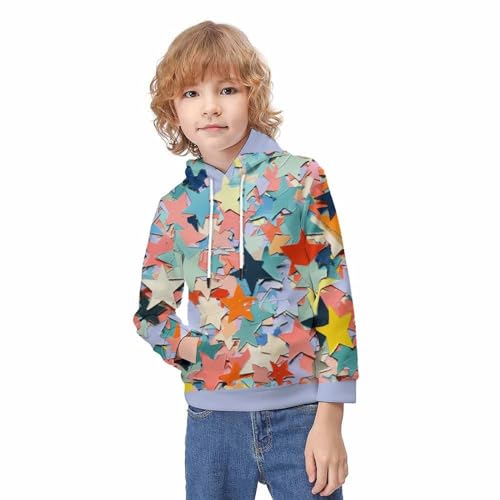 Pull enfants imprimé étoiles à cinq branches avec sweat à capuche manches longues - 3