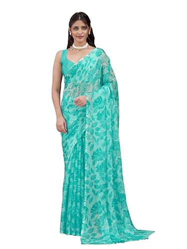 Image of Garden Vareli Nara Chiffon All-Over Floral Print Saree With Blouse Piece