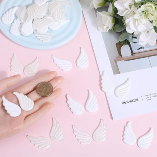 SUNNYCLUE 1 Box 30 works White Angel Wing Charms Christmas Resin Cabochon Mini Fairy Beads Scrapbooking Embellishments Flatbacks Cabcohons for Jewellery Making Cell Phone Case Valentine's Day Decor - Image 3