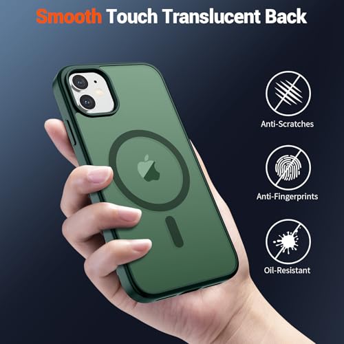 Image of SUPFINE Magnetic for iPhone 11 Phone Case (Compatible with MagSafe) (Military Grade Drop Protection) Slim Translucent Matte Shockproof with Anti-Fingerprint Phone Case,Forest Green