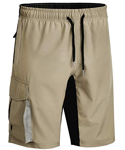 Vtuaol Men's Elastic Waist Cargo Shorts Comfy Relaxed Athletic Shorts With Pockets Khaki Us S #TOP21
