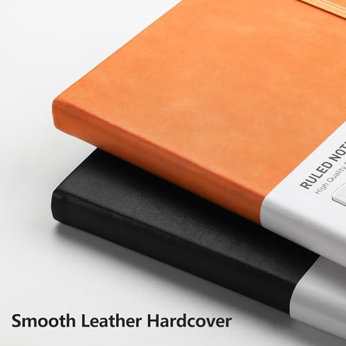 Image of RETTACY Lined Journal Notebook, 192 Numbered Pages, A5 Size (5.7'' x 8.3'') | Leather Hardcover, 100 GSM Thick Paper, for Men & Women, Journaling, Writing, Work & Office (Orange)