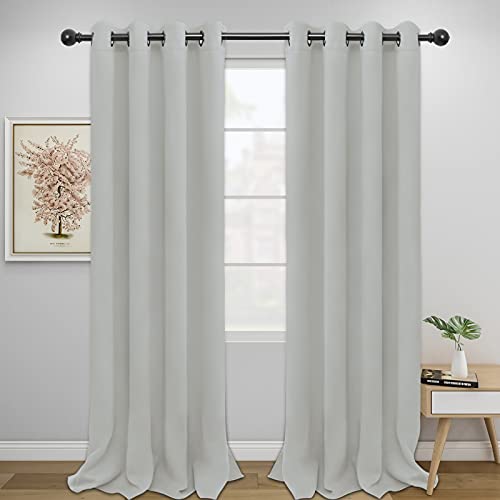 Image of Easy-Going Blackout Curtains for Bedroom, Solid Thermal Insulated Grommet and Noise Reduction Window Drapes, Room Darkening Curtains for Living Room, 2 Panels(52x96 in, Greyish White)