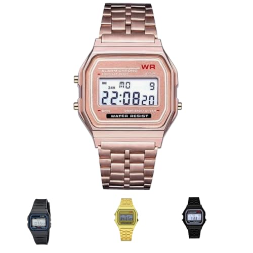 Image of AROA Premium Brand Vintage Series Digital Sports Square 4 Colours Dial LED Unisex Stainless Steel Strap Watch for Men's Watch for Women's Multicolor
